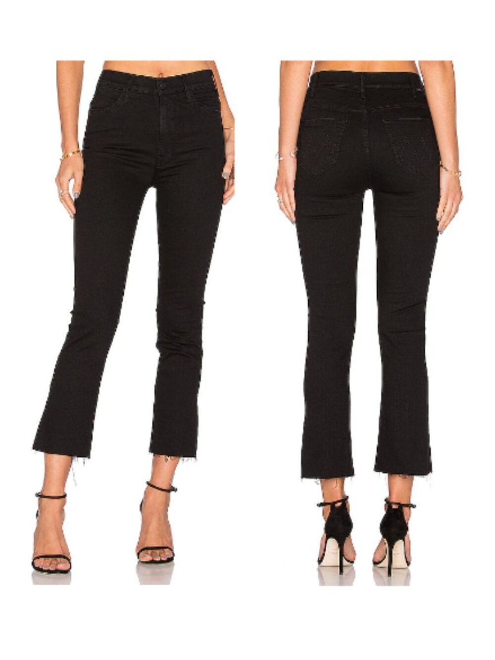 MOTHER 27 Hustler Ankle Fray Bootcut Jeans Not Guilty Wash Black Raw Hem